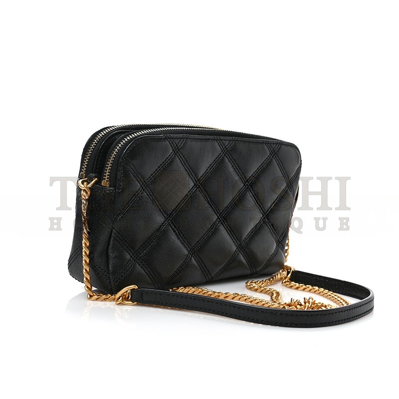 Y51 MINI BECKY DOUBLE ZIP BAG IN GRAINED QUILTED LAMBSKIN 608941 (19*11*5cm) Master Quality